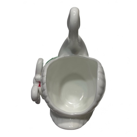 VTG White Ceramic Swan Figurine Vase Holly Bow Christmas Holiday Decor 4" - Picture 2 of 6